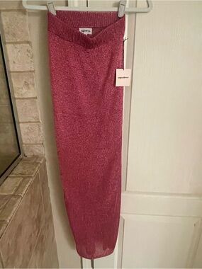 superdown Metallic Pink Knit Maxi Skirt